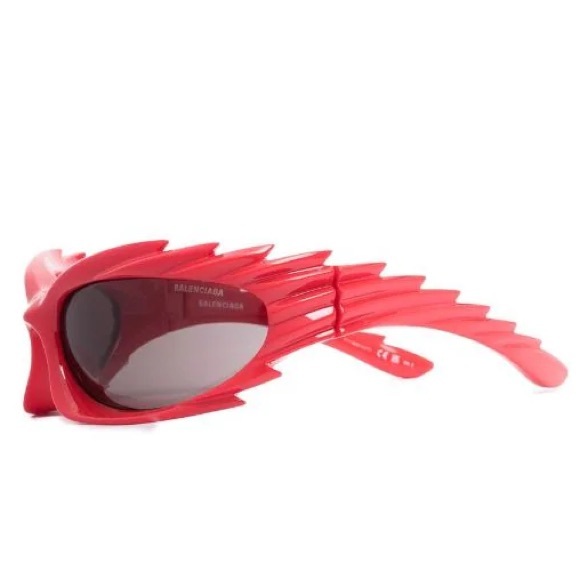 NEW BALENCIAGA OVAL SUNGLASSES BALENCIAGA BB0255S 004 RED GREY EYEWEAR - Picture 4 of 6